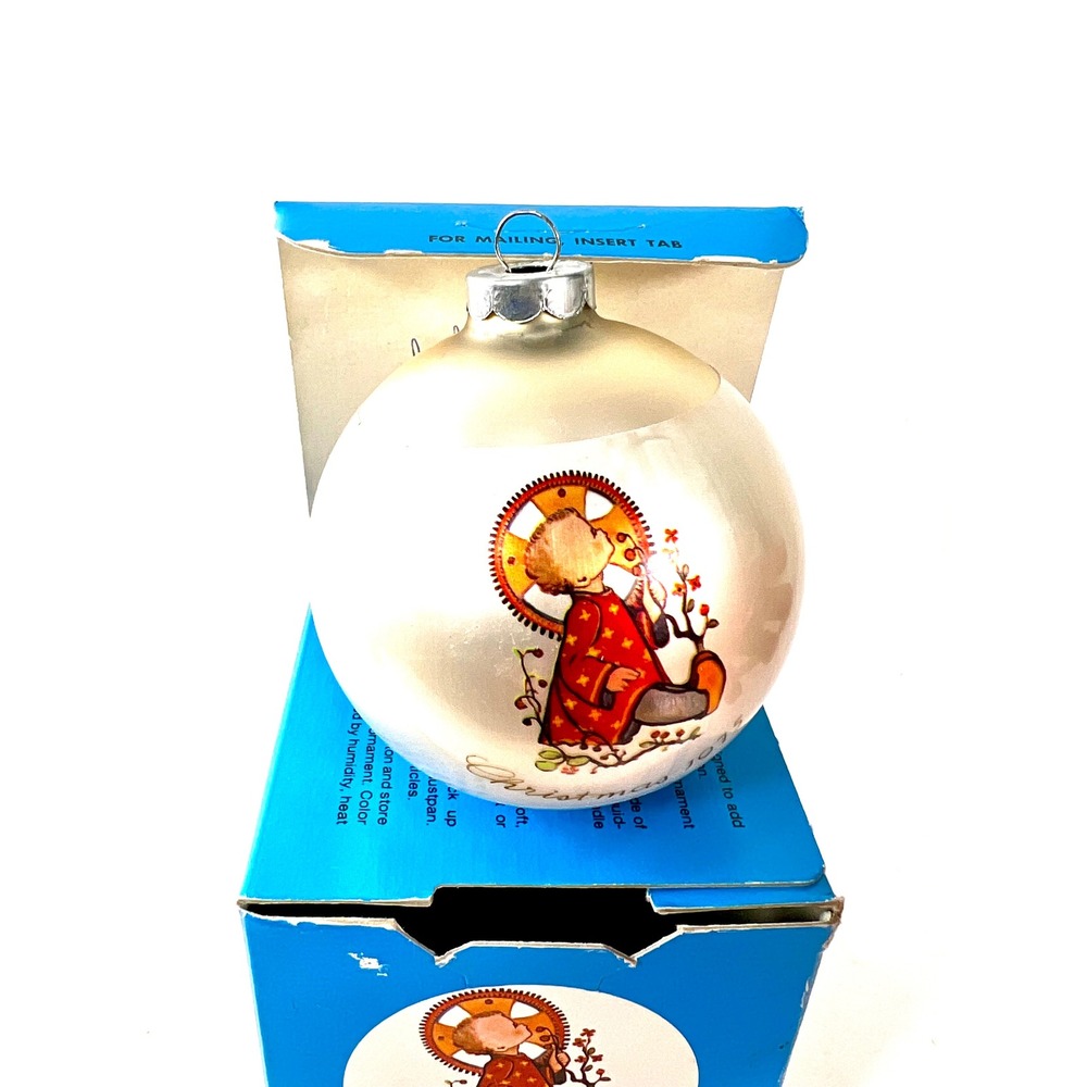 Vintage 1975 Goebel Hummel Christmas Ornament Little Helper Satin Glass Boxed